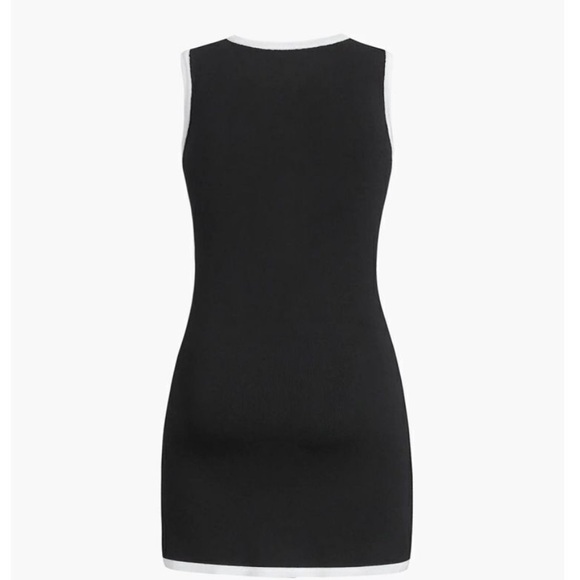 Commense Sleeveless Sweater Mini Dress Button-Front Contrast Trim Black White M - Picture 6 of 10